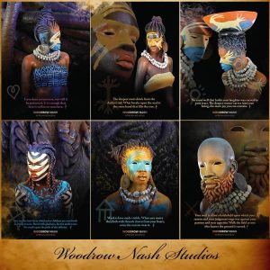 The Complete Limited Edition Poster Collection by Woodrow Nash — a composite of all 6 signed pieces: ASHA, HADIA, DANSO, BOMANI, TEBAGO, and NOMSA.